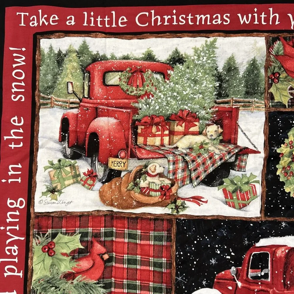 Susan Winget Cotton Quilting Fabric Panel Red Truck Holiday Christmas 35